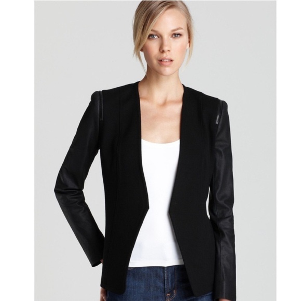 Theory blazer with leather sleeves & zippers